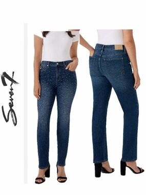 Seven7 Vintage Dark Blue Straight Leg Jeans Stud Embellishment Sz 12 Shimmery